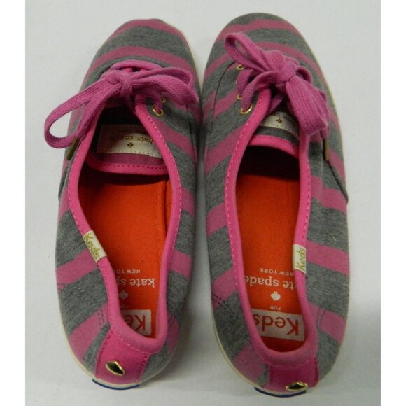Keds Womens Kate Spade Striped Sneakers Size 7 Pink & Gray Canvas Lace-Up - Picture 8 of 10